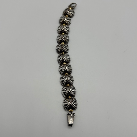 Vintage Premier Designs Silver Plated Gold Plated Chunky X Links Bracelet Marked - Picture 6 of 16